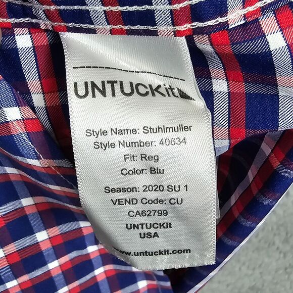 UNTUCKit Men's Blue Red Check Button Up Performance Shirt Stuhlmuller Size L - Picture 7 of 12